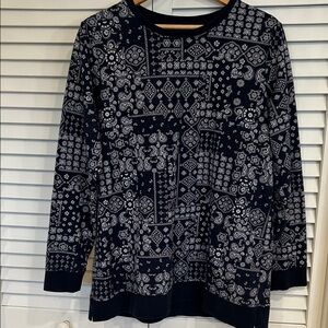 Lands' End Navy and White Patterned Long Sleeve Tee